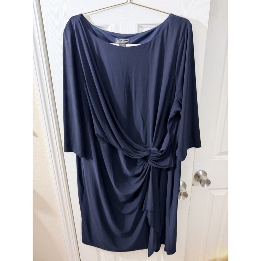 Jessica Howard Plus Size 24W Navy Sheath Dress Ruched  3/4 Sleeve